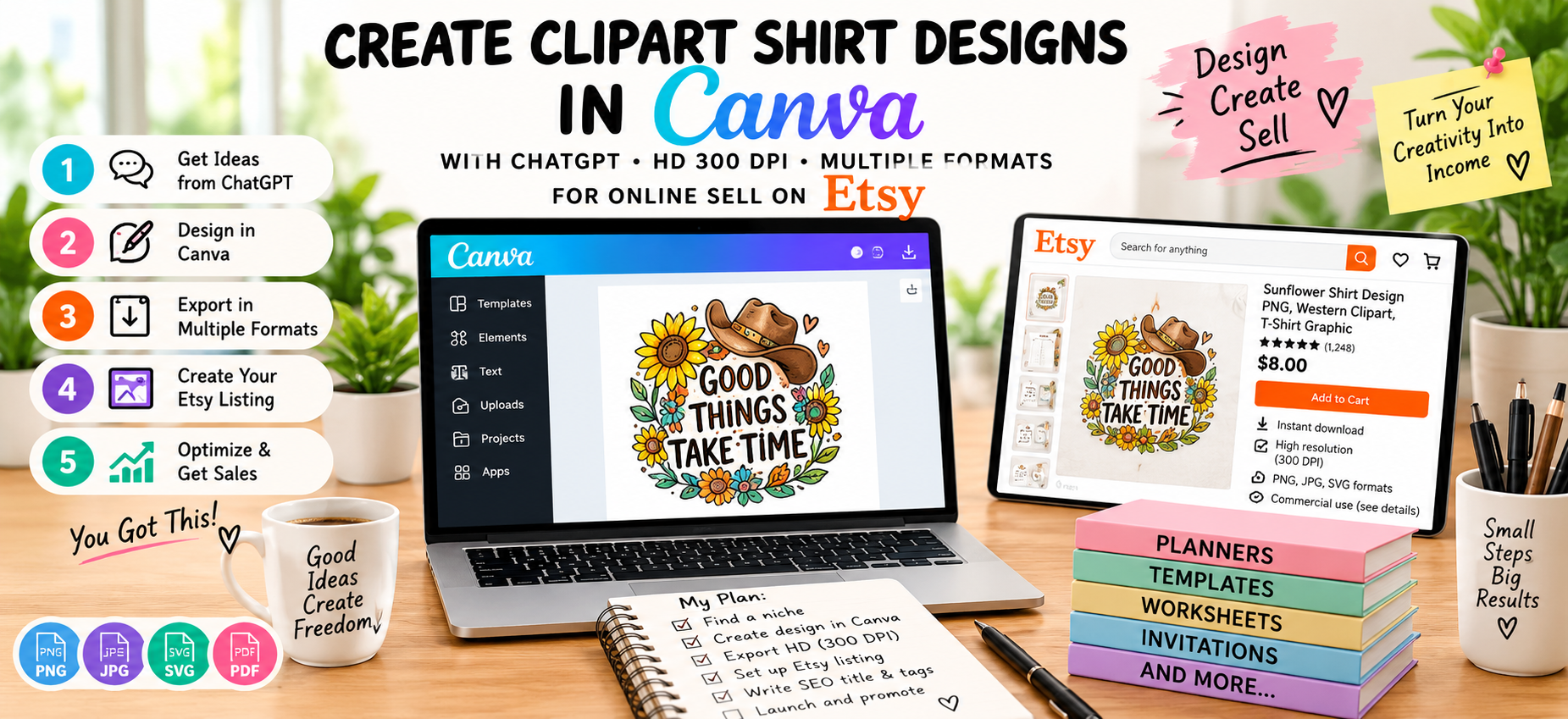 How to Create Clipart Shirt Designs in Canva With ChatGPT: HD 300 DPI Etsy Tutorial - DigiDown tutorial